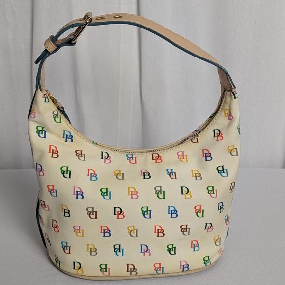 Dooney & Bourke Rainbow Logo & Zipper Hobo Bag With Pink Heart Hang Tag. - Picture 3 of 16